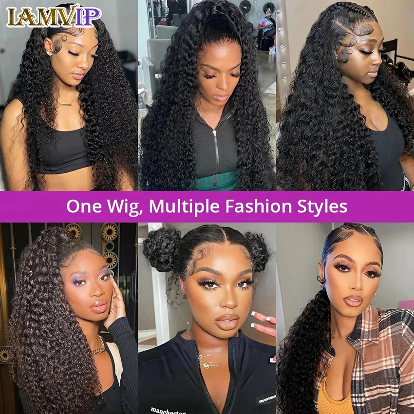 30-36 Inch 360 Full Invisi Strap Drawstring Sung Hd Lace 250 Density Water Kinky Curly Deep Human Hair Wig Black Glueless