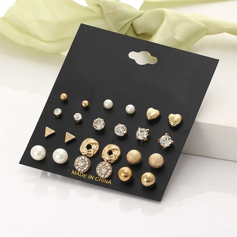 Vintage gold stud earrings set for women by HSF Marketplace, featuring trendy classic designs