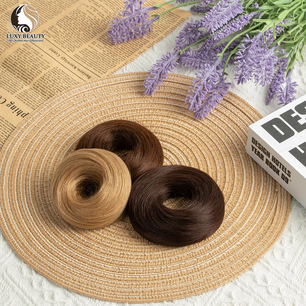 Brazilian human hair bun ponytail hairpiece for women, scrunchie updo donut chignon extension