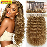 #27 Honey Blonde Miracle Knots Crochet Human Hair Deep Wave Feather Crochet Hair For Boho Braids Burmese Curly Crochet Hair Deep Wave Bundles 100% Human Hair Crochet Hair Extension Deep Curly Crochet Hair For Black Woman  #30