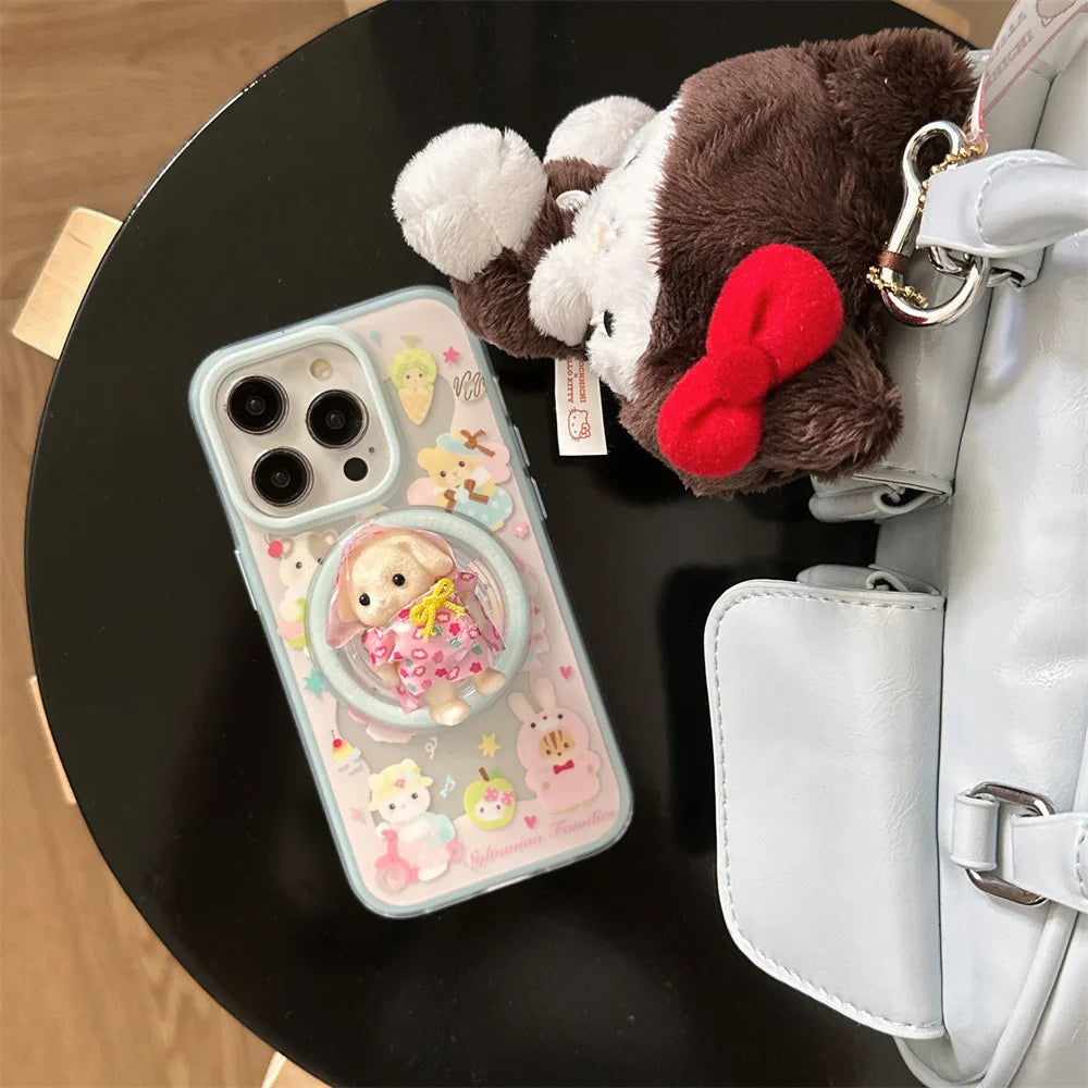 Cute bear and rabbit magnetic stand phone case for iPhone 14–16 by HSF Marketplace
