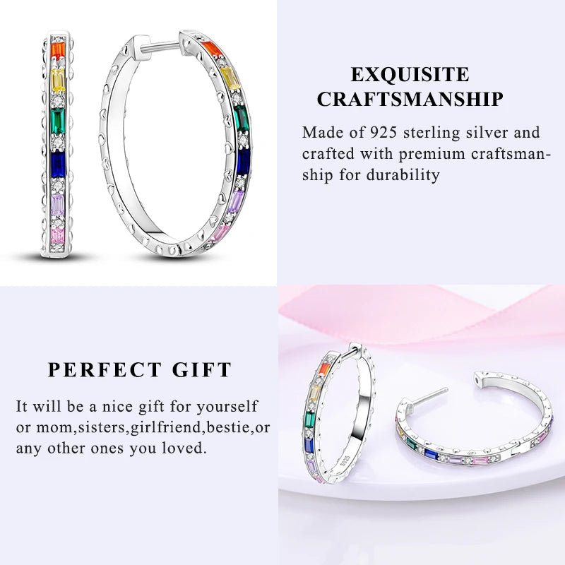 925 sterling silver hoop earrings with zirconia, hypoallergenic jewelry for women and girls