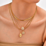 Stainless steel spiral sunflower pendant necklace for women, 18K gold-plated, stackable boho jewelry, waterproof fashion accessory
