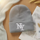 Unisex winter beanie hat with solid color 3D embroidery, knitted design for outdoor sports and casual wear