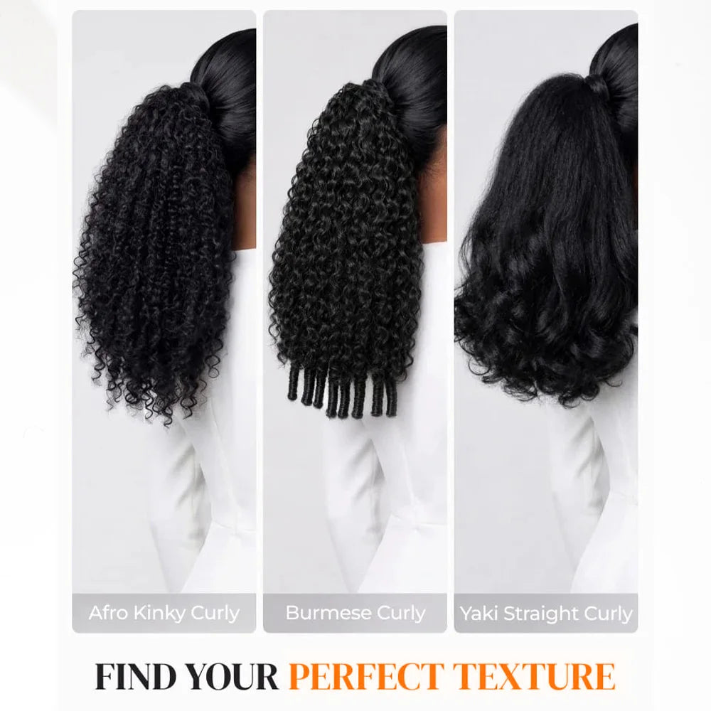 Kinky Straight With Spiral End Drawstring Ponytail Human Hair Extensions 100% Real Human Hair Brazilian Remy For Black Women