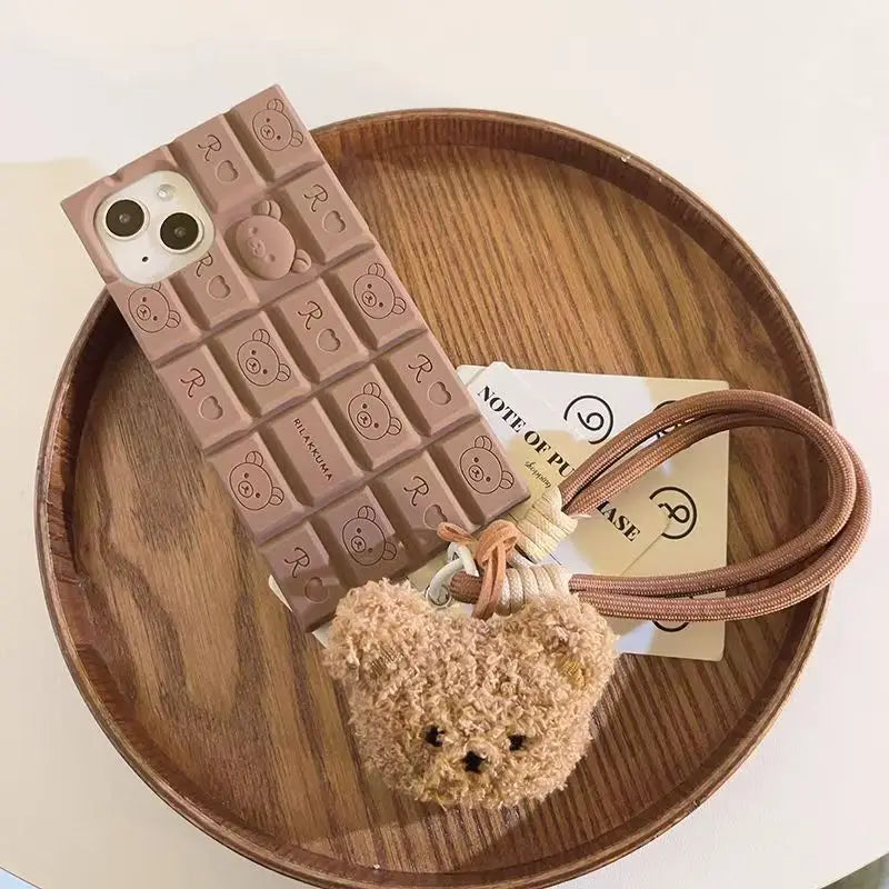 3D Rilakkuma phone case for iPhone 11–17 with cute strap