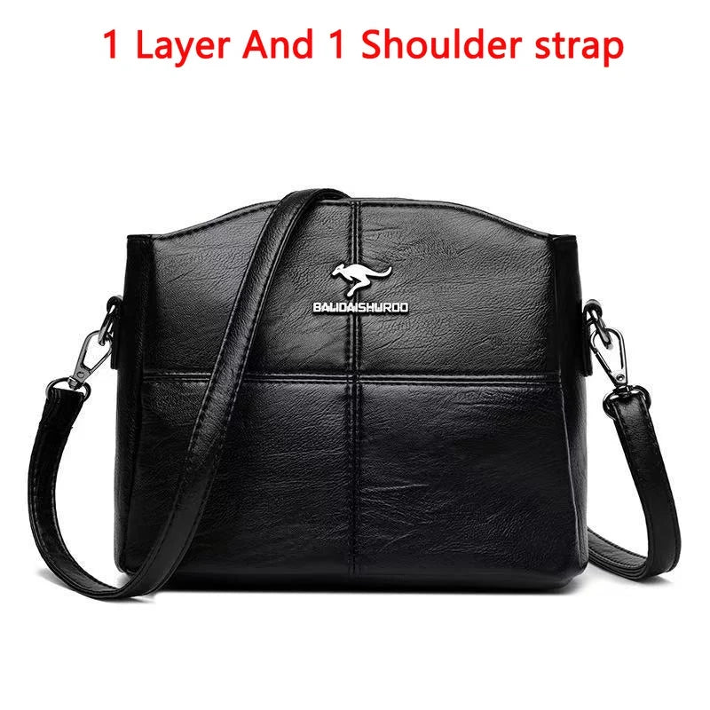 Genuine soft PU leather handbag for women, vintage shoulder tote bag with large capacity and elegant design by HSF Marketplace.
