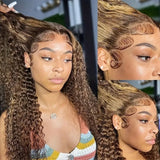 4/27 Colored Highlight Deep Wave Ombre Deep Wave 13X4 HD Lace Frontal Wig Human Hair Wigs Honey Blonde  For Women 250% Density 427 99J Burgundy 13x4 Human Hair Wig DEEP Wave Lace Frontal Wig Glueless Lace Front Human Hair Wig
