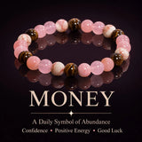 Pink Brown Beaded Bracelet, Round Elastic Bracelet with Tiger Eye Style and White Marble Pattern Beads, Daily Wear Jewelry Gift