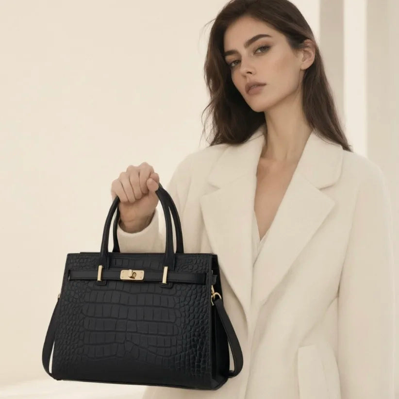 Genuine leather shoulder handbag for women by HSF Marketplace, featuring a classic design and spacious interior for business use