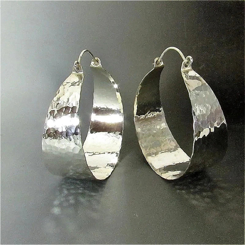 Silver plated hammered hoop earrings for women by HSF Marketplace