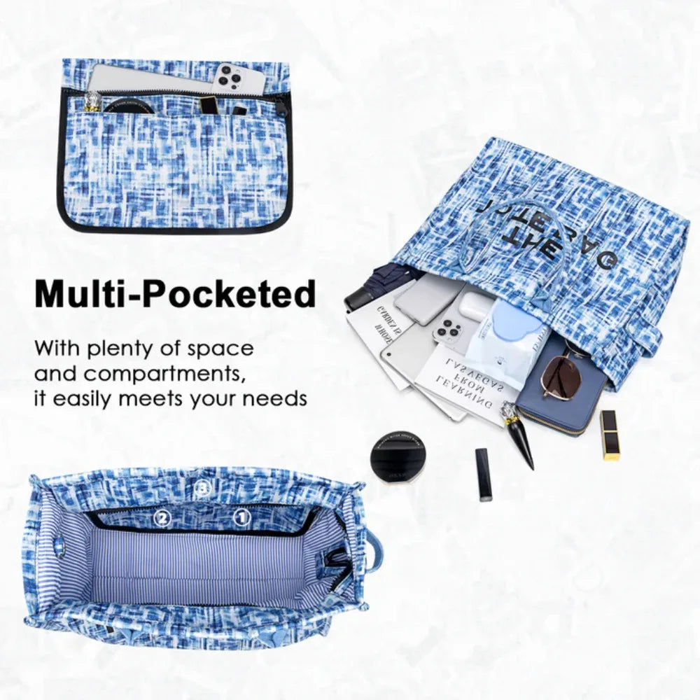 Denim Canvas Tote Bag For Women Large Capacity Color Canvas Bucket Tote Handbags Casual Shoulder Crossbody Bags