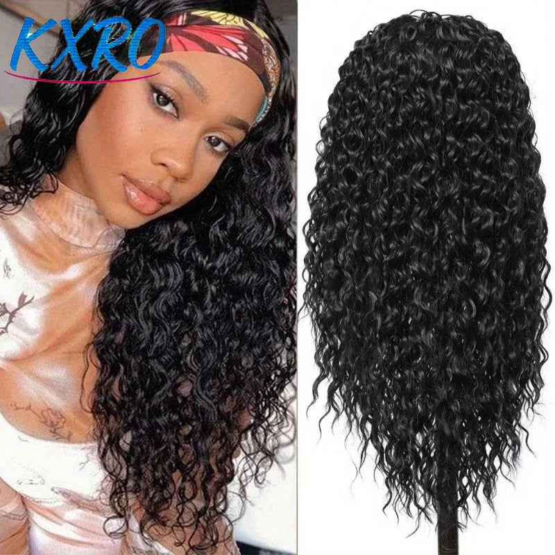 HSF Marketplace deep wave curly human hair half wig with headband, full machine-made design