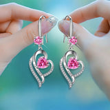Silver heart drop earrings with colorful zircon for women by HSF Marketplace