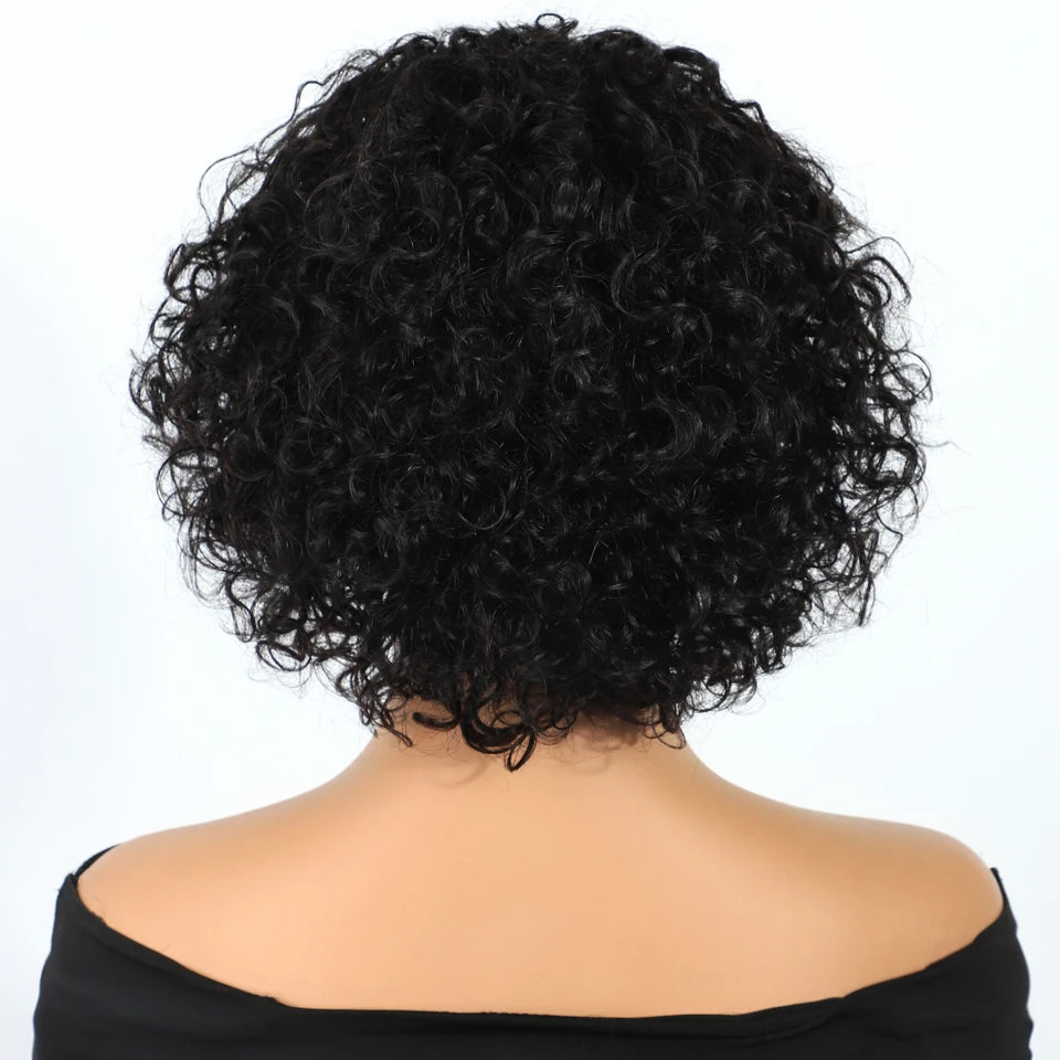 Short curly pixie cut bob human hair wig, Brazilian Remy hair, full machine-made glueless headband wig for women
