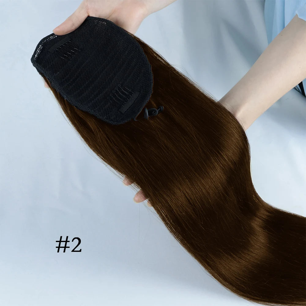 Brazilian virgin human hair straight drawstring ponytail clip-in extension by HSF Marketplace