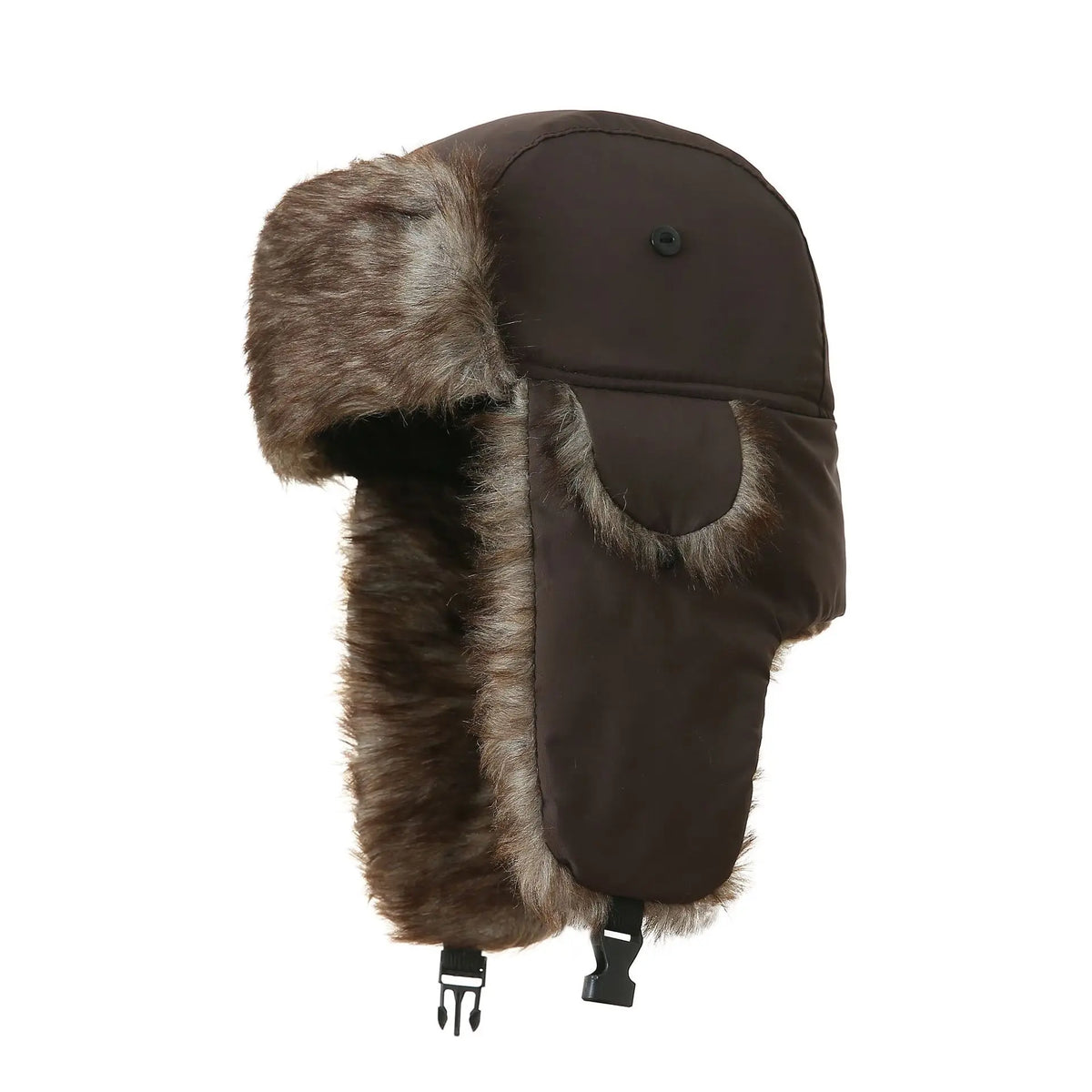 Women's Russian faux fur trapper cap with earflaps, warm aviator trooper winter ski hat by HSF Marketplace
