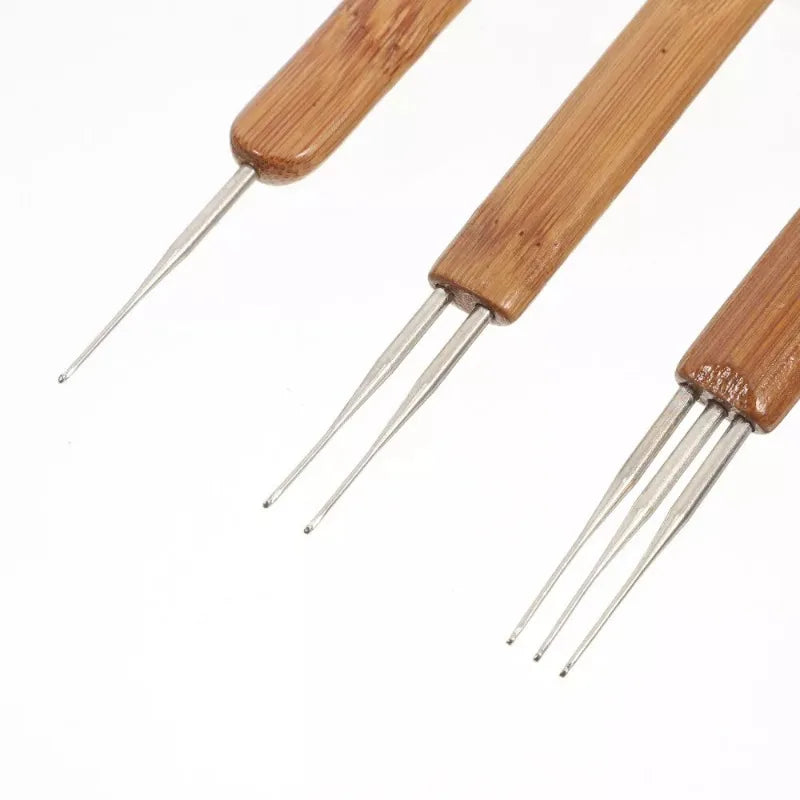 3pcs Dreadlock Crochet Hook Set 0.5MM Bamboo Handle Loc Needle Hair Dreads Crochet Hair Braiding Tools