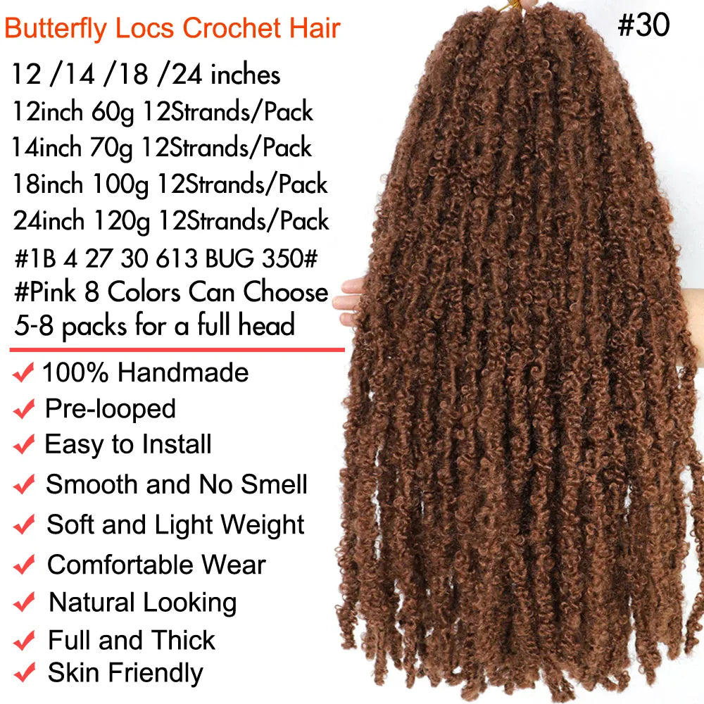 Butterfly Locs Crochet Hair Pre-Looped Natural Black Distressed Locs Crochet Braids New Styles Faux Locs  Briaiding Synthetic