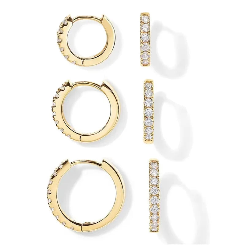 925 sterling silver 18k gold plated zirconia huggie hoop earrings, 6-piece set for women