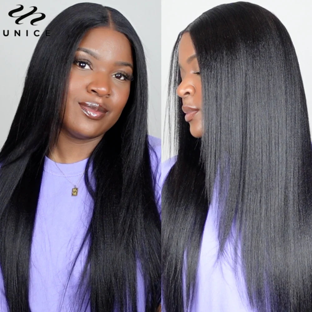 UNice Yaki Straight V Part Wig With Drawstring 100% Human Hair V Shaped Wig