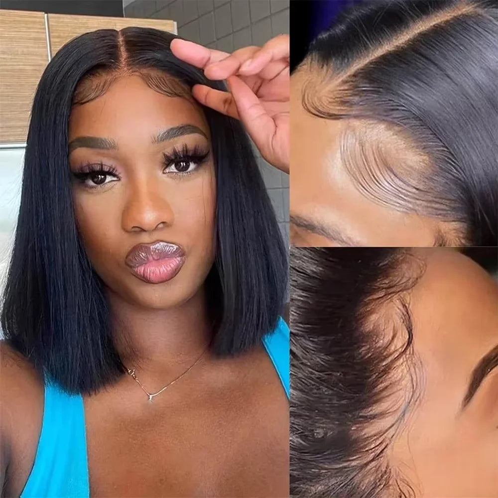 Bob Wig Human Hair 220% Density 13x4 HD Lace Frontal Short Straight Lace Front Bob Wigs For Black Women Human Hair Pre Plucked Straight 13x4 Bob Wig Human Hair 220 Density Transparent Lace Frontal Wig  Brazilian Human Hair