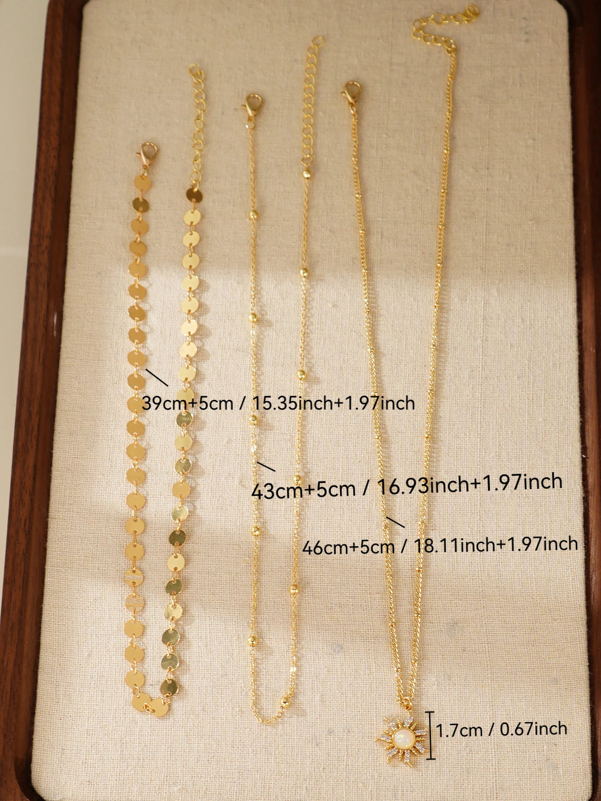 Three-piece delicate sun pendant necklace set for women, layered jewelry by HSF Marketplace