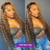 30 Inch Highlight Honey Brown Curly Human Hair Wig 13x6 Lace Front Ombre Colored Deep Wave Lace Frontal Wig for Women