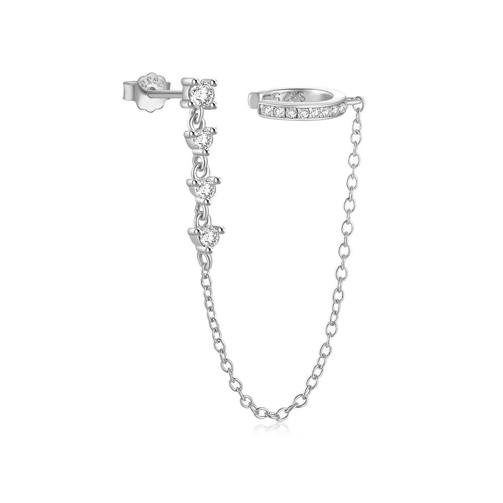 ROXI 925 sterling silver zircon double-layer clip earring for women, no-piercing party jewelry
