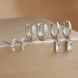 3 pairs of zircon little huggies hoop earrings in stainless steel for women, including cartilage piercing jewelry
