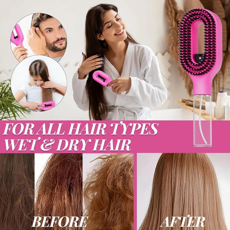 HSF Marketplace 2-in-1 spray hair brush with water mist, anti-static comb, scalp massage, ideal for styling and frizz control.