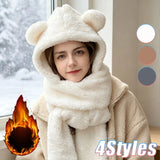 Women's plush winter bear ear hat, scarf, and gloves set by HSF Marketplace
