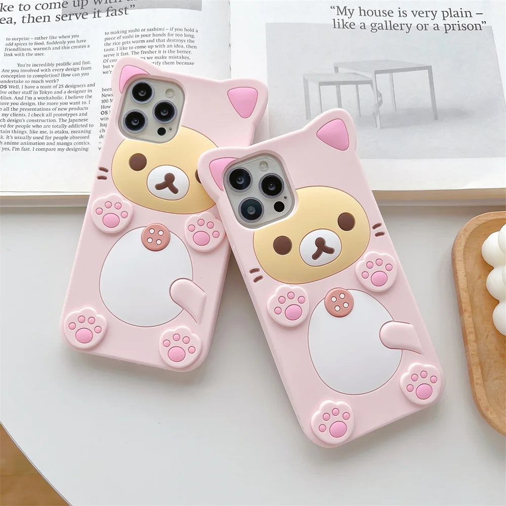 Rilakkuma Bear soft silicone iPhone 17 Pro Max case with cute bear design