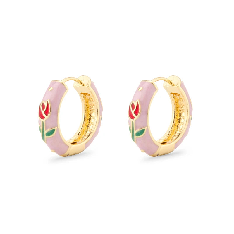 Flower cloisonné hoop earrings for women in a colorful bohemian style by HSF Marketplace