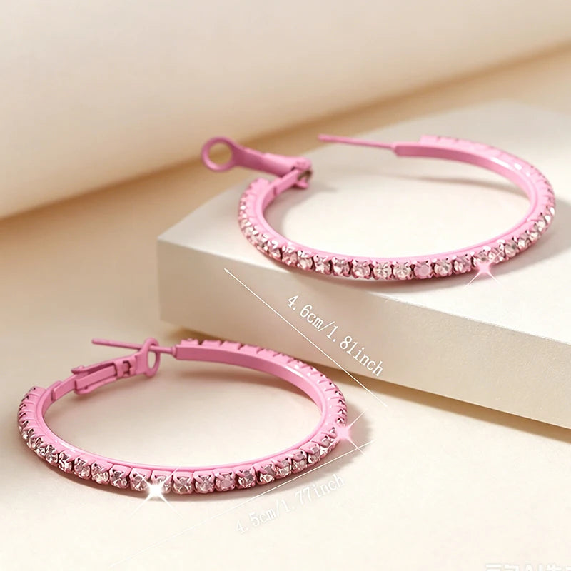 HSF Marketplace elegant sparkling pink hoop earrings with clear gemstones, stylish round design for women