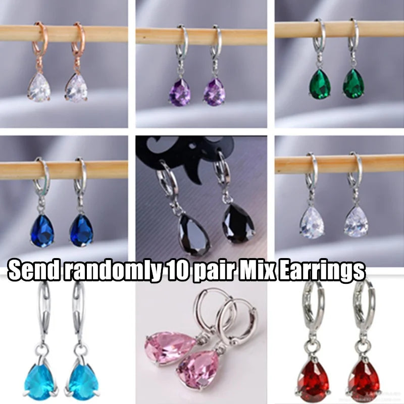 10 pairs of elegant blue crystal dangle earrings for women by HSF Marketplace