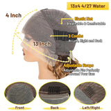 4/27 Colored Highlight Deep Wave Ombre Deep Wave 13X4 HD Lace Frontal Wig Human Hair Wigs Honey Blonde  For Women 250% Density 427 99J Burgundy 13x4 Human Hair Wig DEEP Wave Lace Frontal Wig Glueless Lace Front Human Hair Wig
