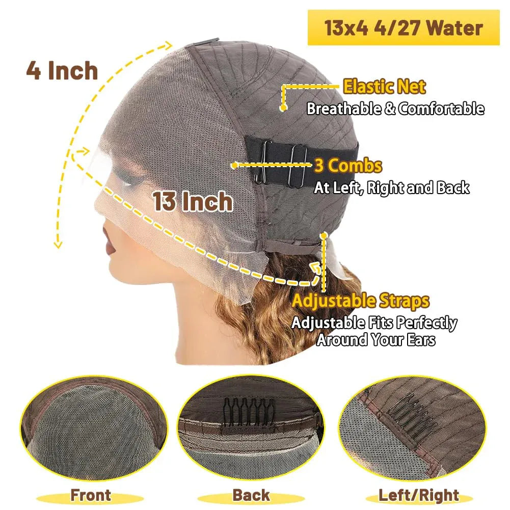 4/27 Colored Highlight Deep Wave Ombre Deep Wave 13X4 HD Lace Frontal Wig Human Hair Wigs Honey Blonde  For Women 250% Density 427 99J Burgundy 13x4 Human Hair Wig DEEP Wave Lace Frontal Wig Glueless Lace Front Human Hair Wig