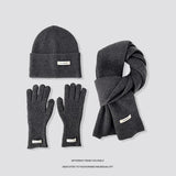 Women's winter warm knitted hat, scarf, and gloves set in a coordinated design