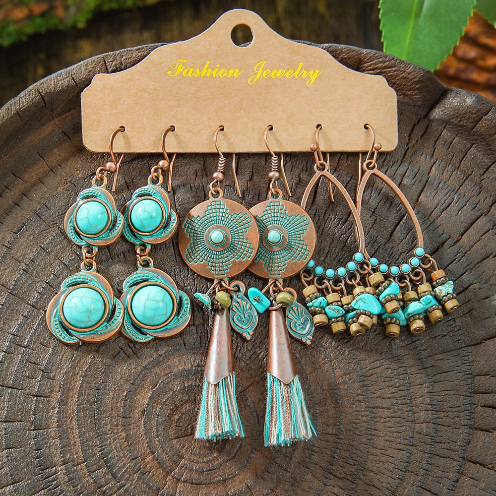 Boho vintage antique bronze tassel dangle earrings for women by HSF Marketplace