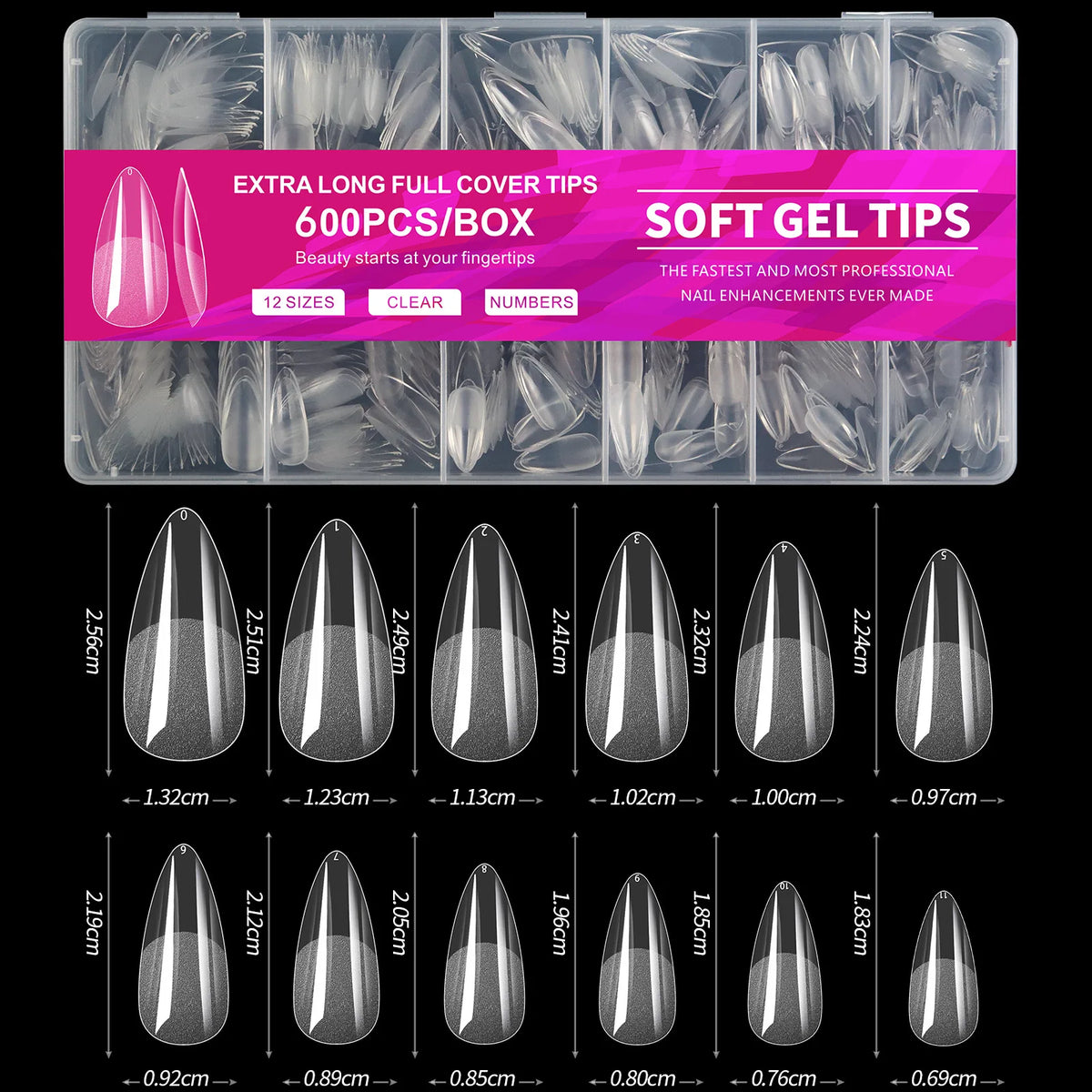 Short almond soft gel false nail tips, full-cover press-on nails for acrylic manicures; HSF Marketplace set