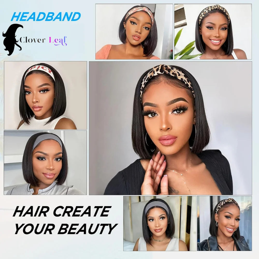 12-inch straight headband wig for Black women, natural Remy human hair, HSF Marketplace