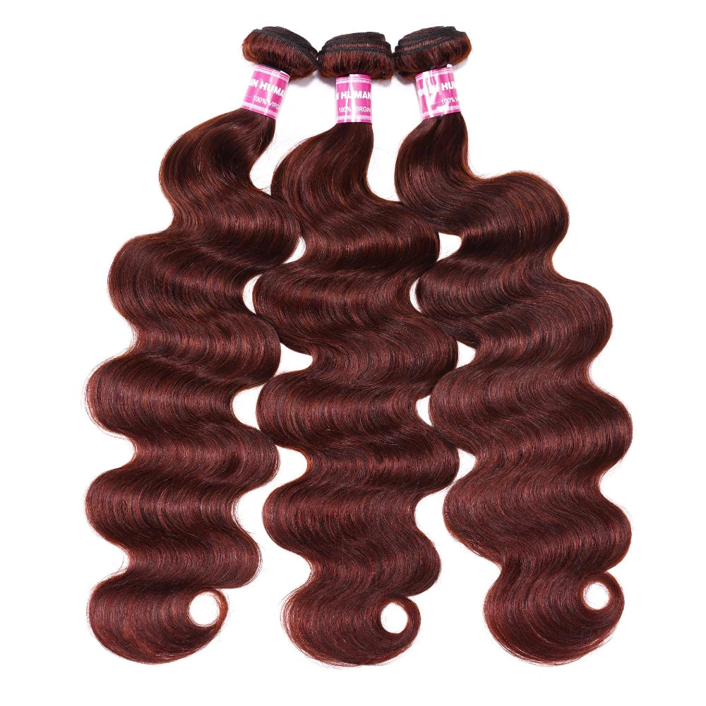 Reddish brown body wave human hair bundles with lace closure by HSF Marketplace