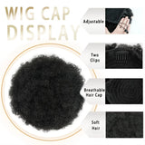 Black short voluminous kinky afro puff drawstring ponytail bun human hair chignon by HSF Marketplace