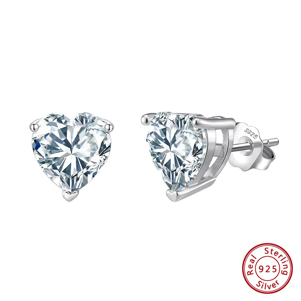 Rinntin heart-cut 5A cubic zirconia stud earrings in genuine 925 sterling silver for women
