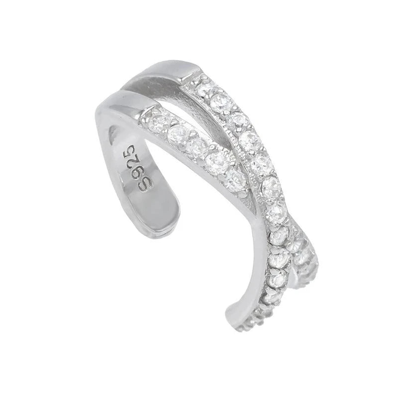 925 sterling silver zircon double-layer clip earring, no-piercing women’s party jewelry, 1 piece