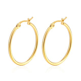 Classic stainless steel hoop earrings for women, 30–80mm sizes, polished circular design