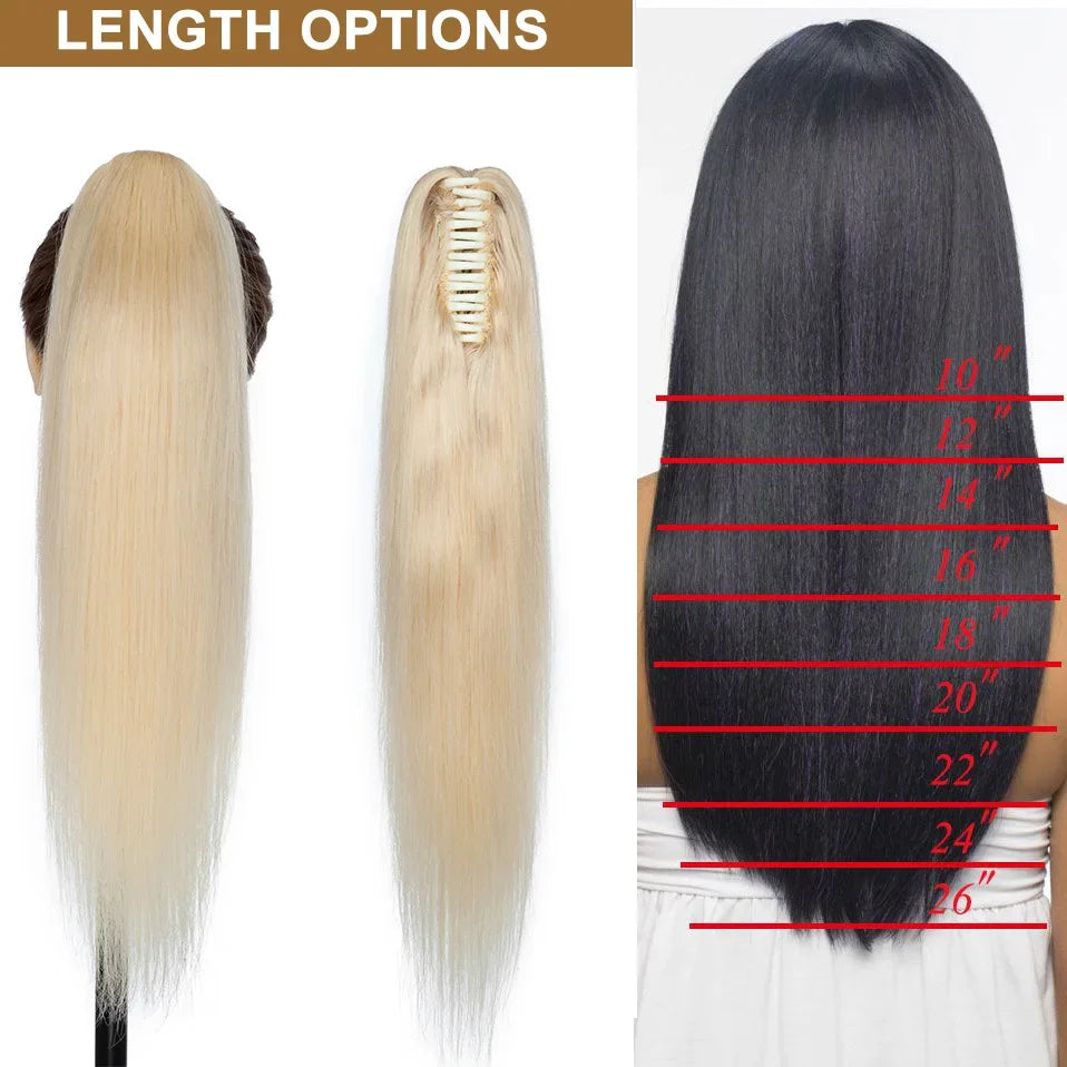 S-noilite human hair claw clip-in ponytail extension, natural black, blonde and brown tones, 14–22 inches