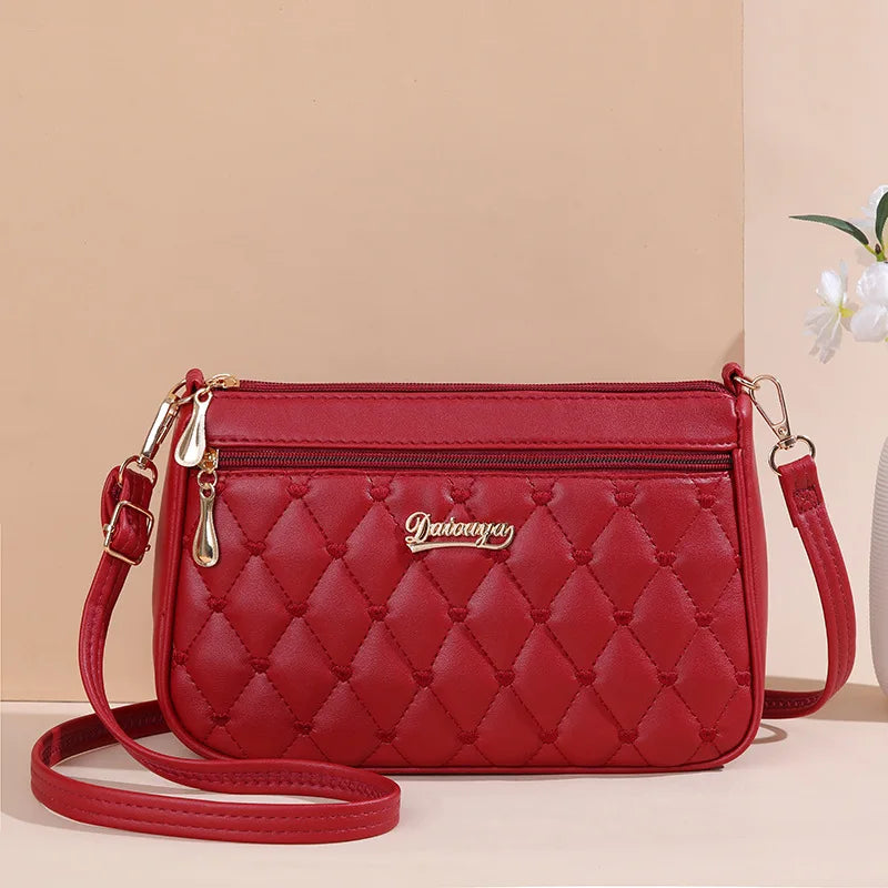 HDF Marketplace women's PU leather crossbody handbag with embroidery thread, zipper closure, large capacity, and stylish shoulder strap