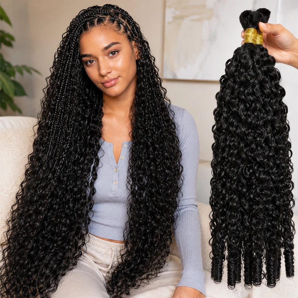 15A Human Braiding Hair for Boho Braids Burmese Curly Spiral Ends Bulk 100% Unprocessed Virgin Hair 3/4 Bundle 24 26 28 30 Inch